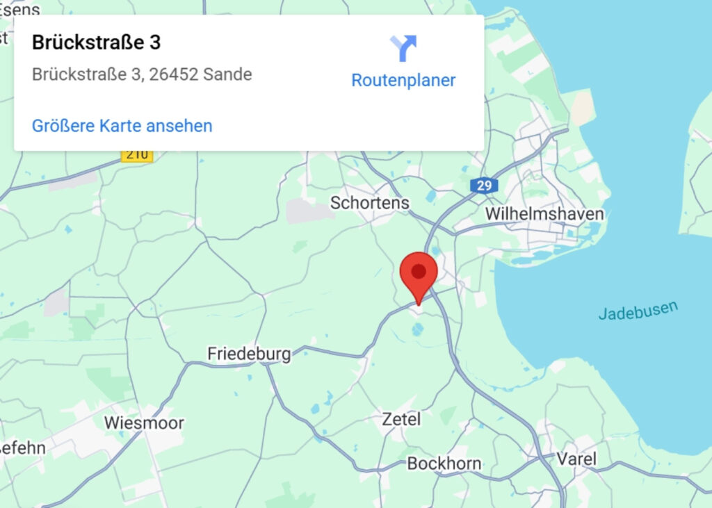 Route zum Geräteverleih Friesland in der Brückstraße 3 in Neustadtgödens